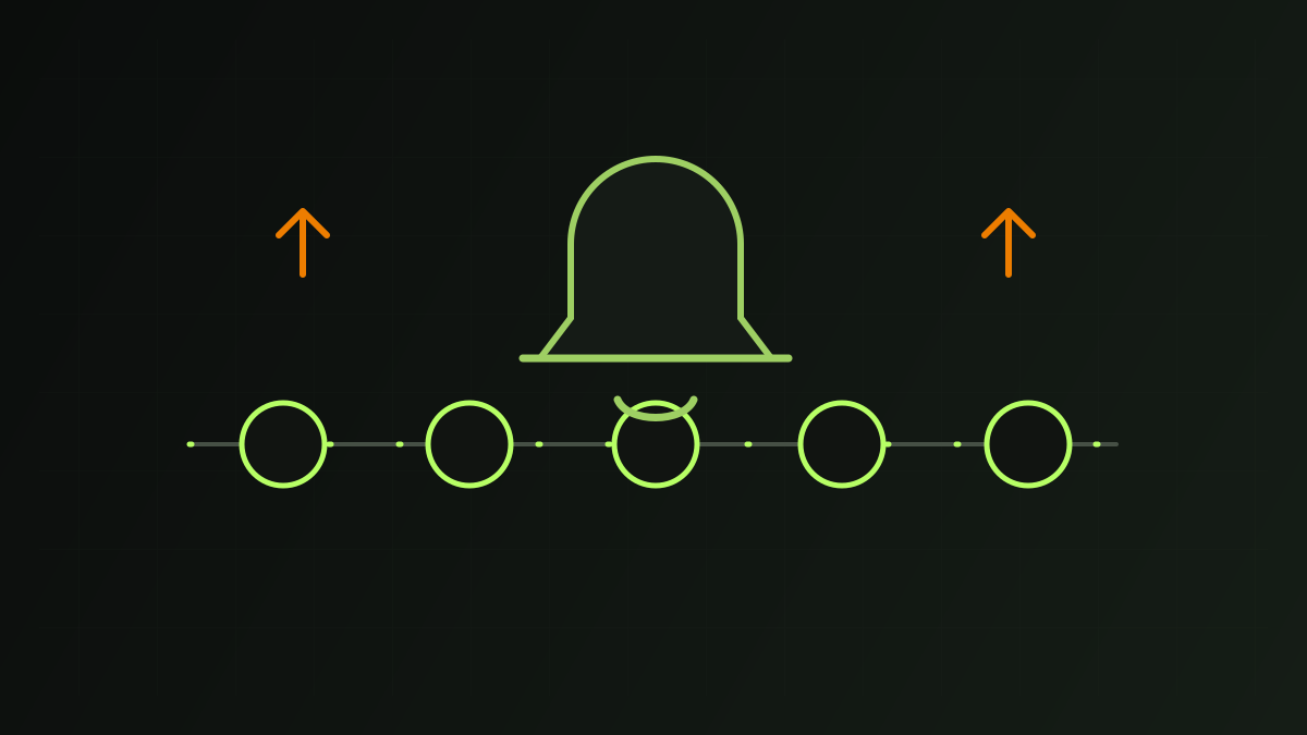A meditation bell above a row of quiet interval markers