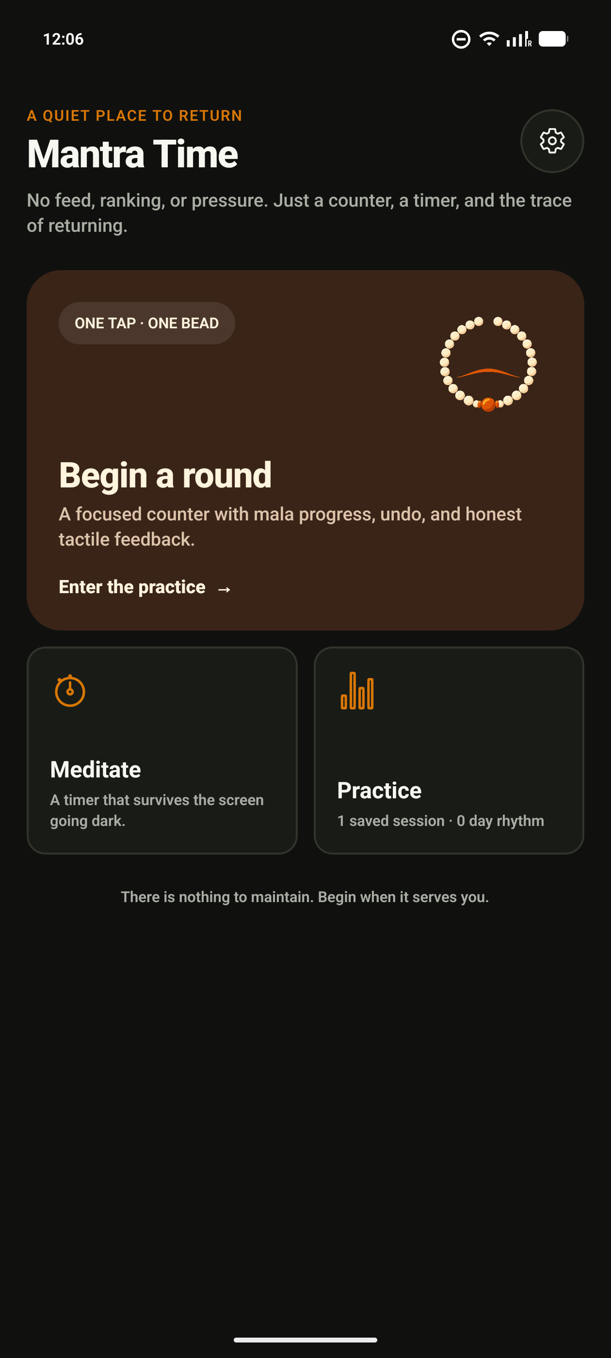 Mantra Time home screen